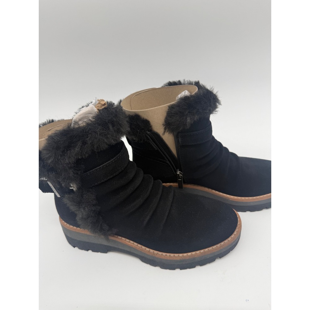 Earth Yara Women Black Waterproof Leather Faux Fur Ankle Boots Size 6M Rugged - Picture 4 of 5